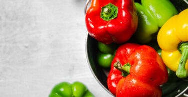 A bowl full of home grown capsicums