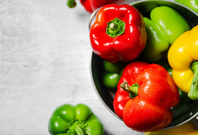 A bowl full of home grown capsicums