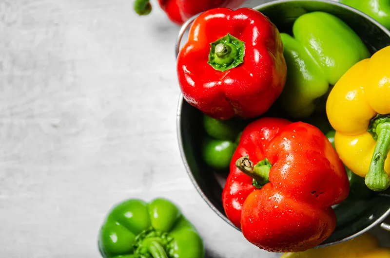 A bowl full of home grown capsicums