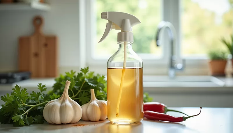 Garlic and chilli spray for deterring garden pests