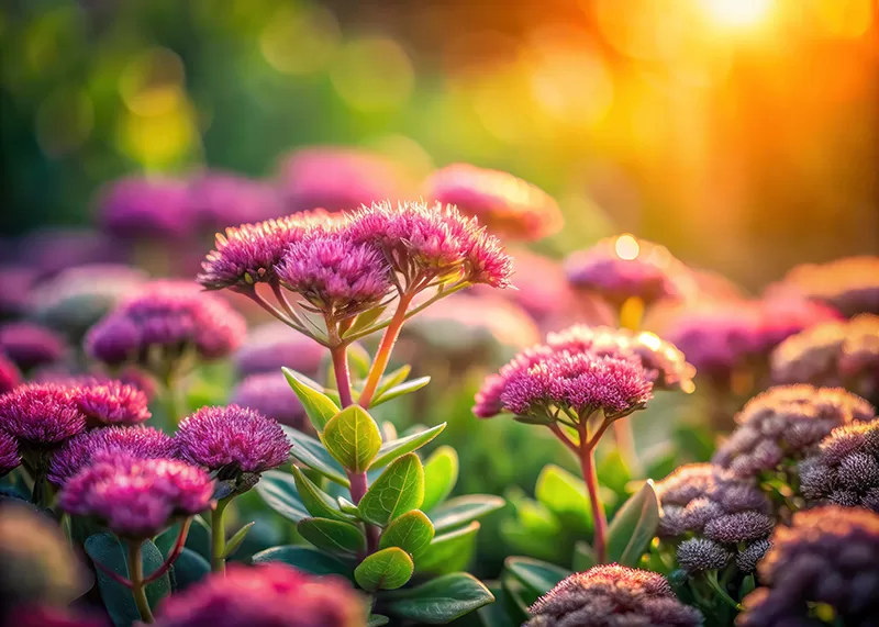 The pink flowers of Sedum 'Autum Joy'